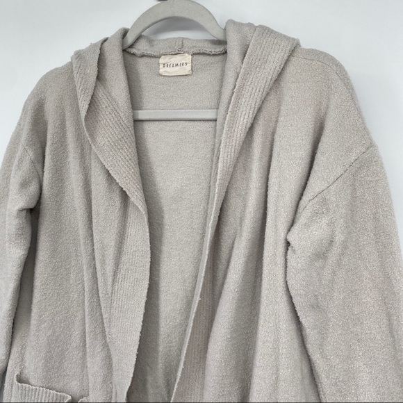 Dreamers Cardigan Sweater Soft Grey Open Front Ribbed Hooded Pocketed - Picture 3 of 9